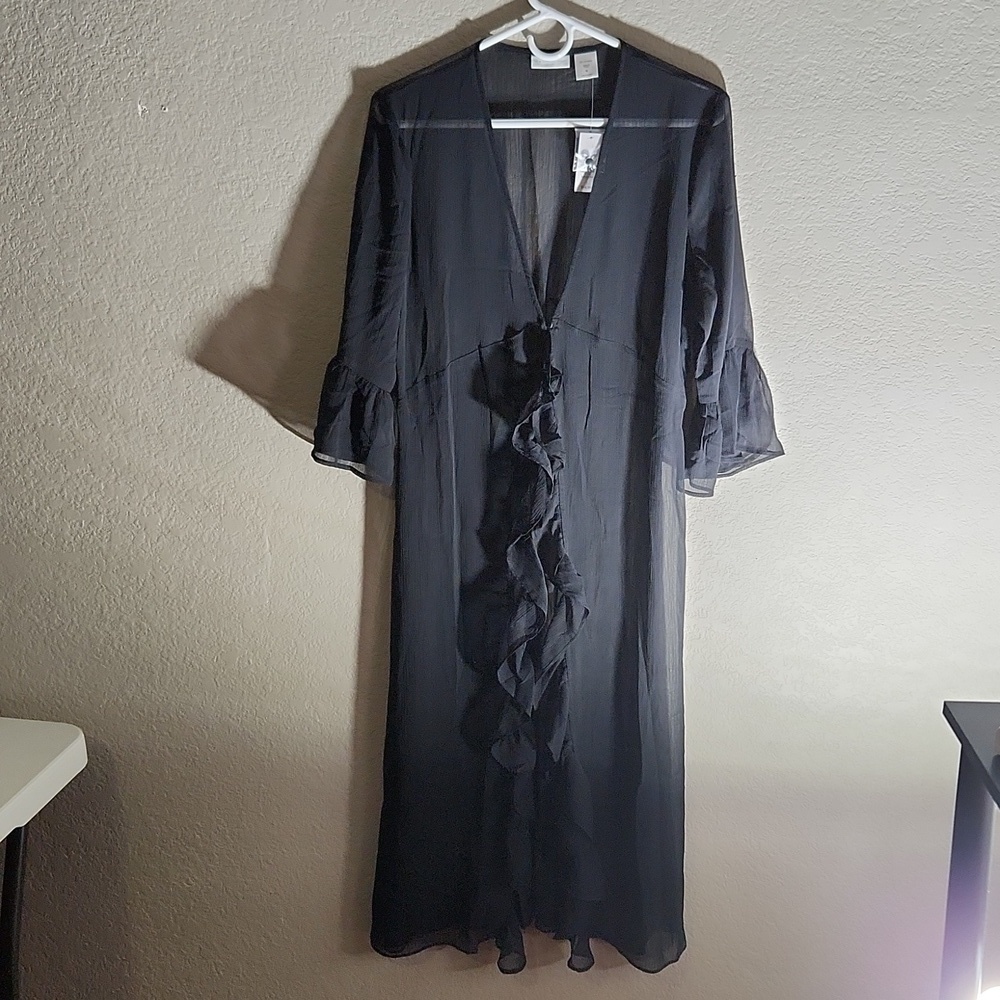 New York & Company long duster sheer duster button Medium New black Swim
